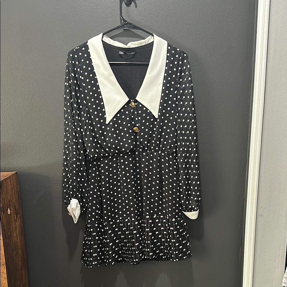 Zara Black Dress with White Collar